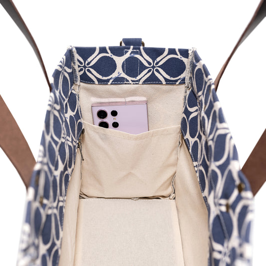 Brooklyn Tote Blue Clover with Cotton Web Straps