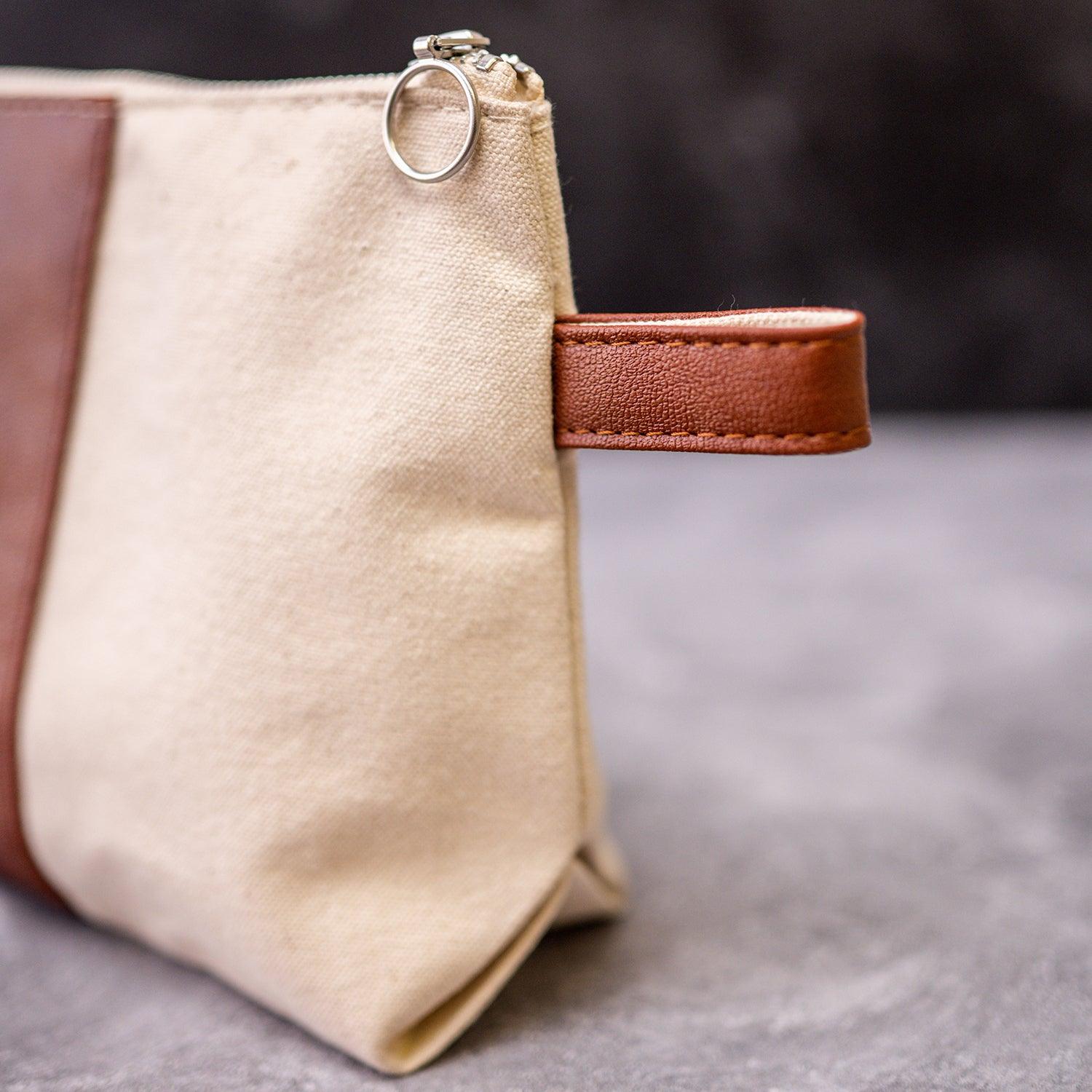 Leather Stripe Makeup Bag - Tag&Crew