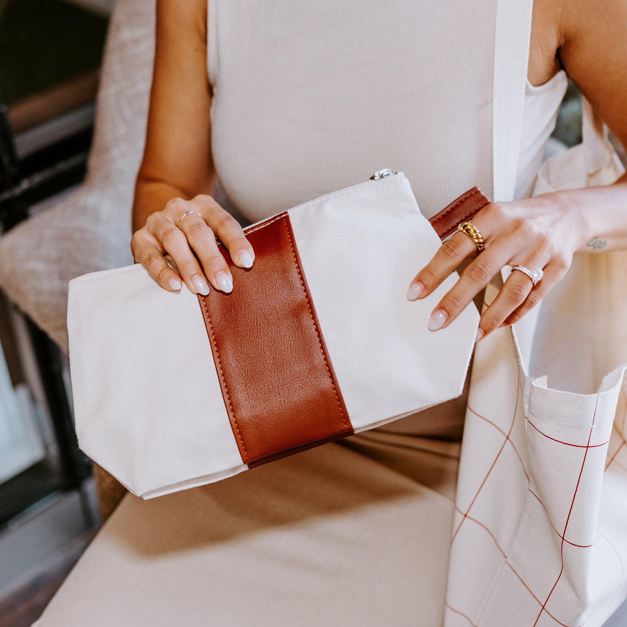 Leather Stripe Makeup Bag - Tag&Crew